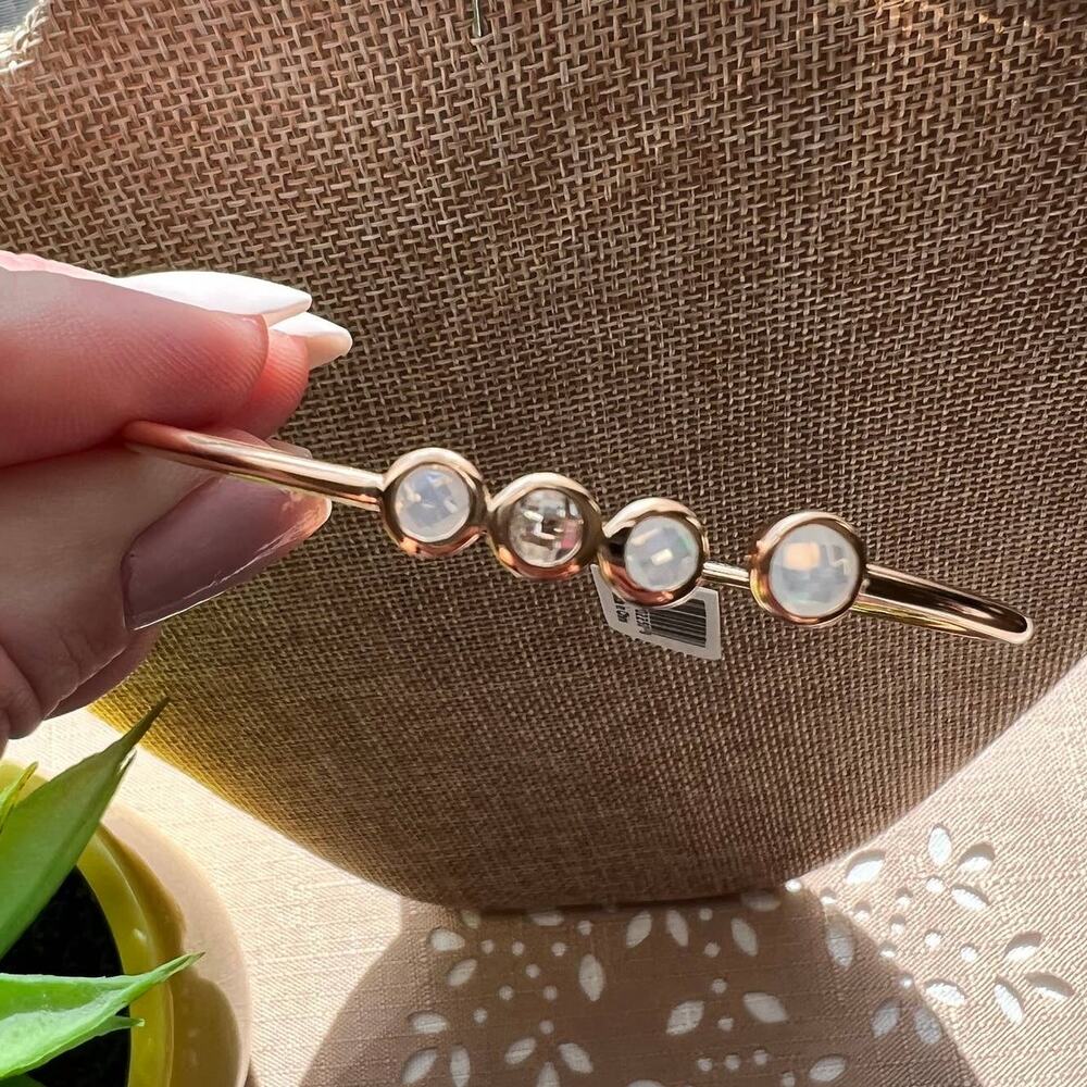 NWT Real Simple Style Halle Rose Gold w/ Opal Crystal Twist Bangle Bracelet
